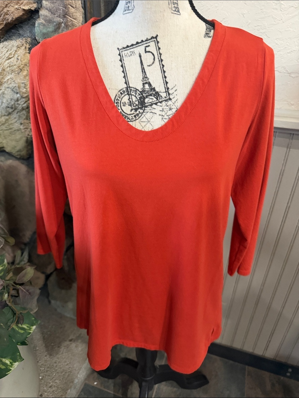 J. Jill Scoop Neck Long Sleeve Top in Coral Red